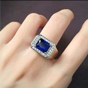 Sterling Silver and sapphire mens ring